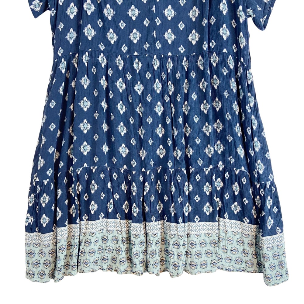 Knox Rose Blue Medallion Tiered Boho Mini Dress Womens Medium V-Neck Rayon - Picture 3 of 6